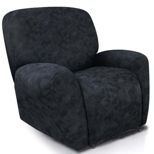 Image of ANARACHON Leather Like Recliner Chair Covers Heavy Duty, 4 Pieces Recliner Cover for Recliner Chair, Leather Cover for Recliner slipcovers Washable for Pets (03Navy Blue)
