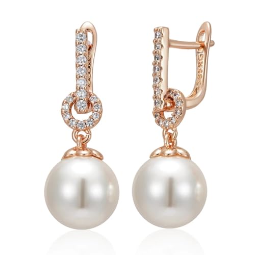 BISONBLUE Pendientes Mujer Aretes Niñas Pendientes Colgantes de Perlas de Lujo para Mujer, Accesorios geométricos únicos de circonita Natural H1796