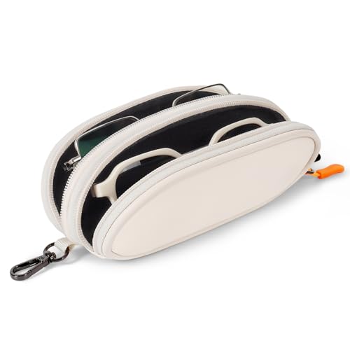 Image of Double Eyeglasses Case Soft Portable Zipper Sunglasses Pouch with Keychain Clip for Men Women