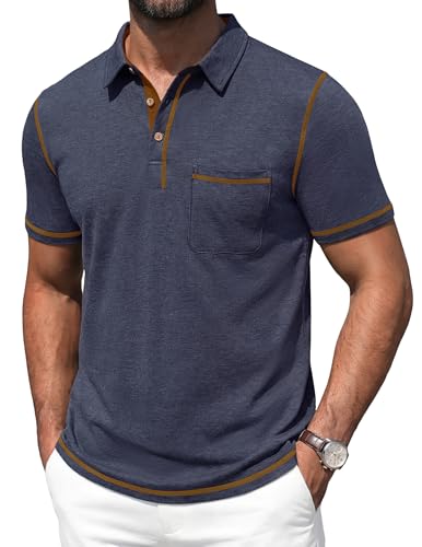 Image of Mens Polo Shirts Short Sleeve Casual Summer Lightweight Cotton Golf Polo Shirts with Pocket