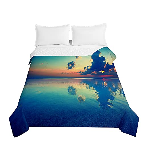 Highdi Stampa Spiaggia Estiva Piumino Estivo Matrimoniale, Extra Morbido Trapunta Matrimoniale, Bedding Piumino 220 x 240 cm, Piumone Leggero per Tutte Le Stagioni (100 * 150cm,Nuvole Blu)