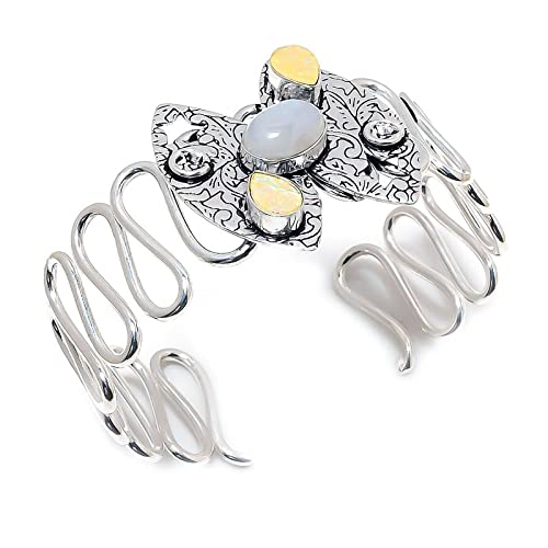 Bracelet manchette argent avec pierre de lune bohème pour sublimer vos tenues d'été