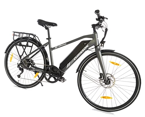 CHRISSON Bicicleta eléctrica de 28 pulgadas, eTREKKING Bike eSARGOS Lady con 9 G Shimano 14 Ah Samsung Dark Grey Mate Cover