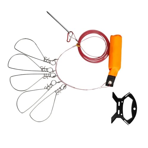 Vzuiwkfmr 2-Piece 5-Metal-Snap Fishing Stringer with Float 350cm(137.80in) - Stainless Steel Wire Rope Heavy-Duty Fish Lock for Sea/Ice/Kayak Fishing