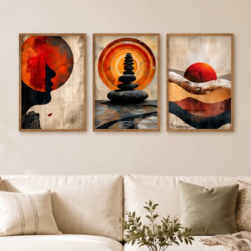 Image of Livin'luxe Set of 3 Abstract Meditation Wall Paintings for Living Room Dining Bedroom Home Decor with Premium Wooden Color Synthetic Frame (13.5 x 19.5 Inch) NM03-61