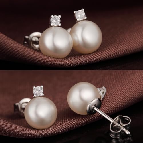 jiamiaoi 925 Sterling Silver Pearl Stud Earrings,Pearl and CZ Earrings for Women,8mm-13mm Culture Pearls2