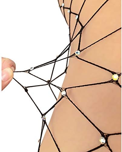 LUCKELF Women's Thigh High Stockings Rhinestone Fishnet Elastic Stockings Big Fish Net Tights Pantyhose