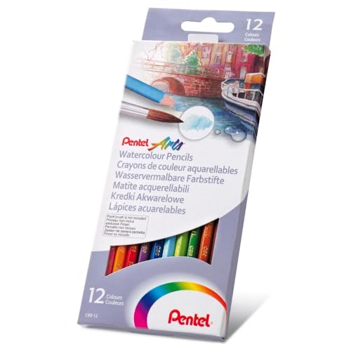 Pentel - Estuche con 12 lápices de madera acuarelables.