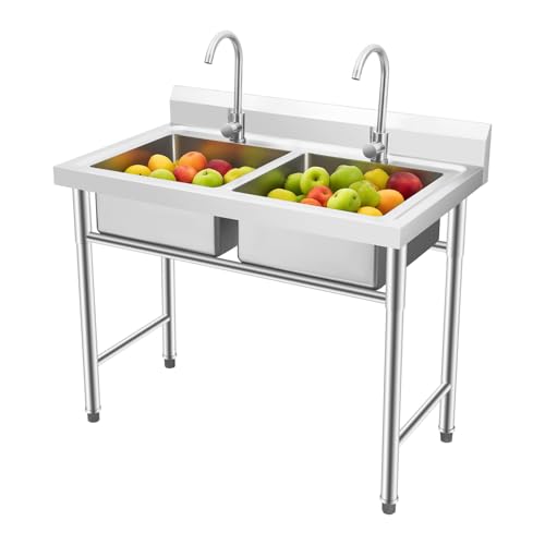 TANAUT 2-Basin Stainless Steel Commercial Restaurant Sink