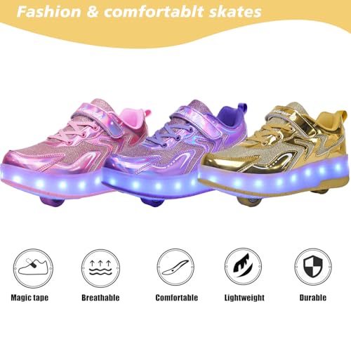 Girls Roller Shoes LED Lights Up Sneakers with Wheels Removable Lightweight Roller Skates Boys Beginners Trainers Skate Comfortable Sports Footwear Athletic USB Charge Sneaker Kids Gifts4
