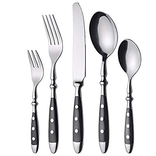 tableware-GQ 24-pcs Cutlery Set Forged Type with Black Handles and Rivets@30 Pieces incl.