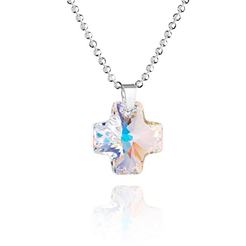 fish Collar Infantil Con Colgante De Cruz En Cristal Y Plata De Ley