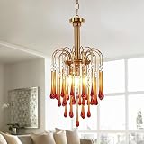 WABON Gold Pendant Light, Gold Chandelier for Dining Room, Modern Crystal Pendant Light Fixture for