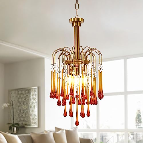 Wabon Gold Pendant Light, Gold Chandelier For Dining Room, Modern Crystal Pendant Light Fixture For Kitchen Island Living Room #TOP7