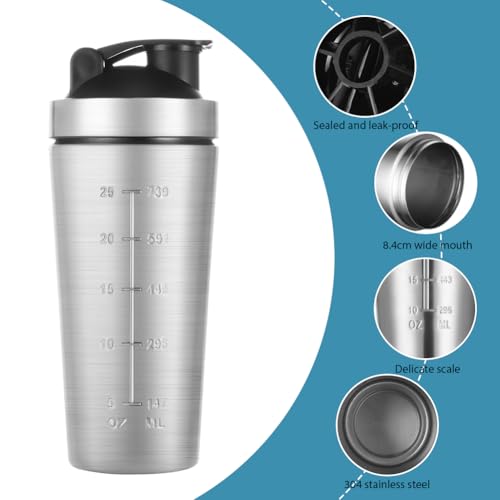Roestvrijstalen proteïneshaker, 900 ml shaker, eiwitshaker, eiwit, sport, fitness met schaal, mixball en schuimborstel, shakes, BPA-vrij, lekvrij, duurzaam, geurneutraal, voor eiwitten, dieet - Afbeelding 4