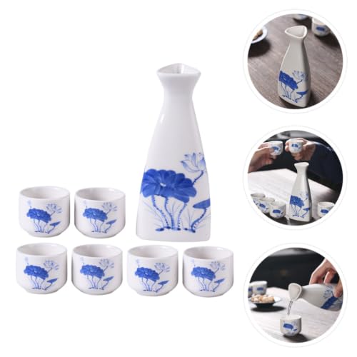 Juego de servicio de vino de cerámica azul ideal para cenas vintage y reuniones familiares 8