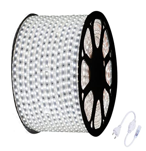 081 Store - STRISCIA LED 220V BIANCO 20 METRI STRIP LED ESTERNO ED INTERNO FLESSIBILE STRIP LED SMD 5050 BOBINA LED DA ESTERNO LUCE LED DA INTERNO STRISCIA LED + SPINA 220V