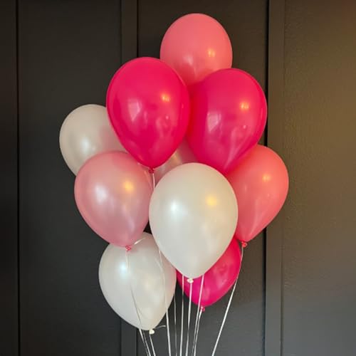 Image of Pink and White Balloons, 60 PCS 12 Inch Hot Baby Pink Pearl White Latex Balloons for Valentines Day Girls Women Princess Birthday Party Baby Shower Bridal Shower Wedding Party Decorations