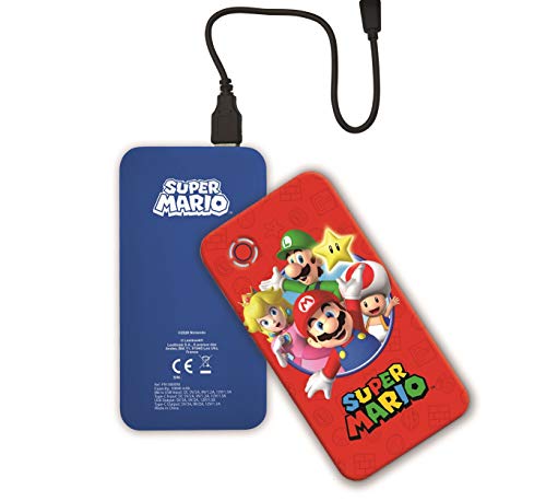 Lexibook, Super Mario Luigi, Batería Externa portátil de Carga rápida 10000 mAh, Suministro de energía, Cable USB C Incluido, Rojo/Azul, PB10000