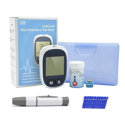 LEFTYCHOICE LCGCU01 Total Cholesterol Testing Kit Meter Quick Results Monitor At Home Blood Test Meter with 10 Total Cholesterol Test Strips Lancets (Total Cholesterol Test Only)