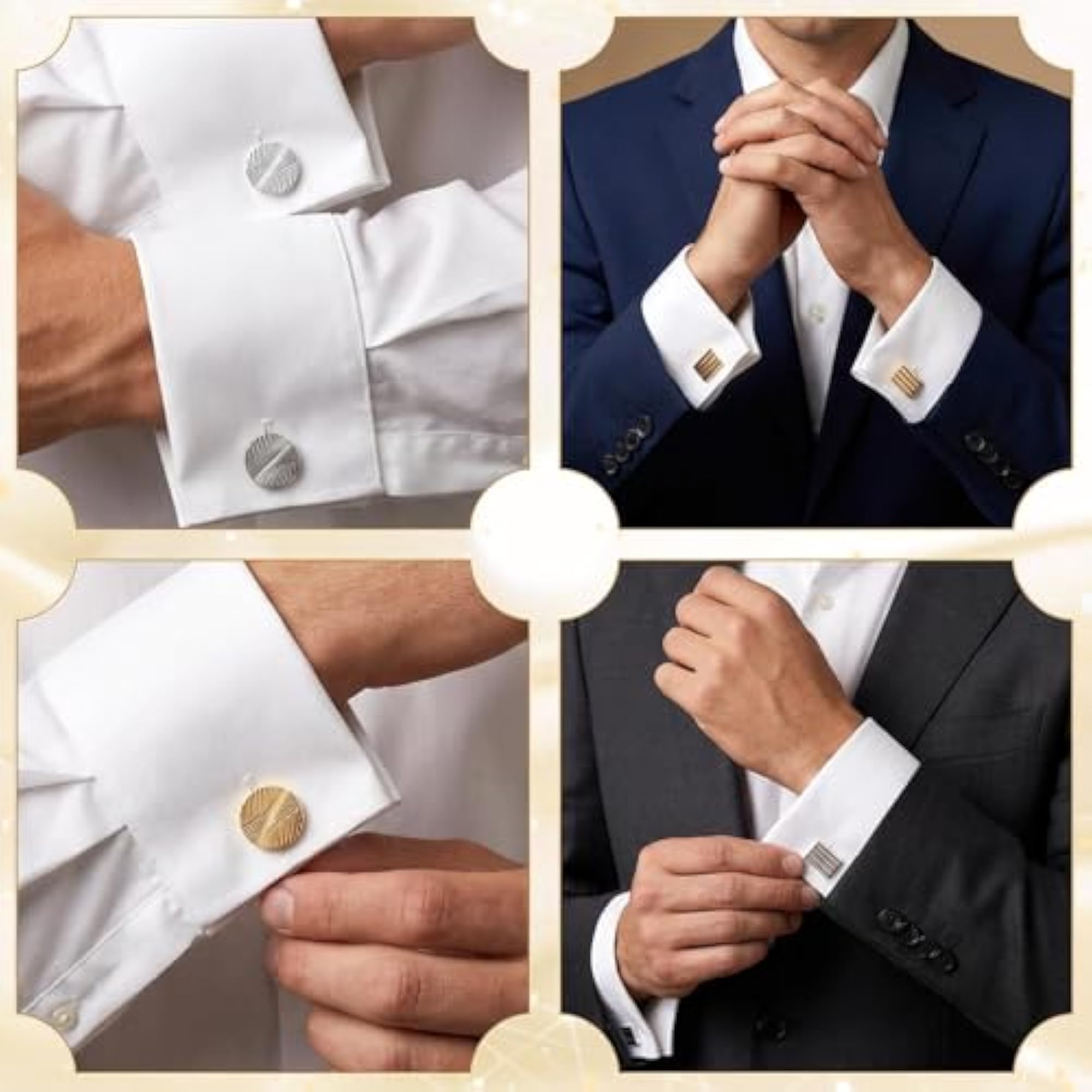 4-Piece Cufflinks Set for Men, Striped Design