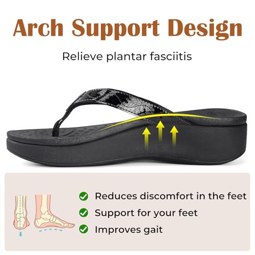 Image of Womens Platform Arch Support Flip Flops | Summer Wedge orthotic Slide Sandals footbed Thong Sandals for Pool Beach