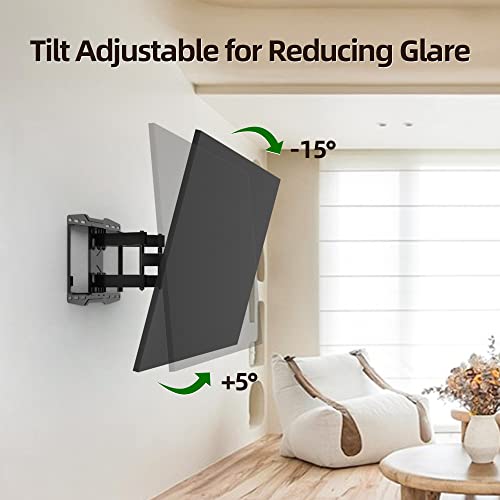 Full Motion Tv Mount, Usx Mount Tv Wall Mount For Most 37-75 Inch Tvs, Holds Up To 132Lbs, Max Vesa 600X400Mm, Swivel Tv Mount Bracket With Dual Articulating Arms Tilt Rotation Fits 16" Wood Stud #TOP2