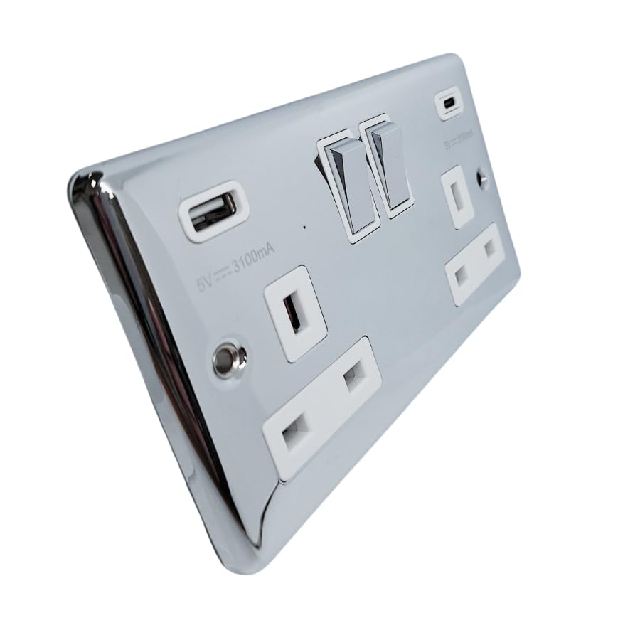 Enchufe USB doble tipo A y C W67PCW de acero pulido para pared