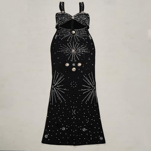 Image of PORRCEY Women's Sexy Elegant Rhinestone Bodycon Dress Hot Drilling Clubwear