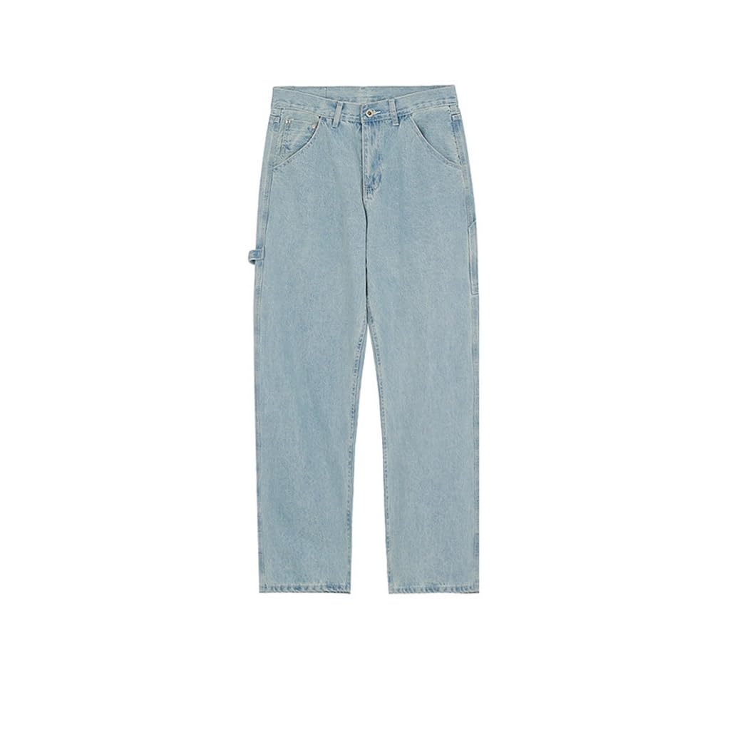 Pantalon à jambe droite tricoté et jean délavé unisexe style high street