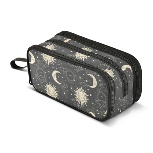 Image of ZAZYXTJ Boho Moon Large Capacity Pencil Case 3 Compartment Pen Pouch Storage Canvas Makeup Bag for School Office Teen Girl Boy Men Women