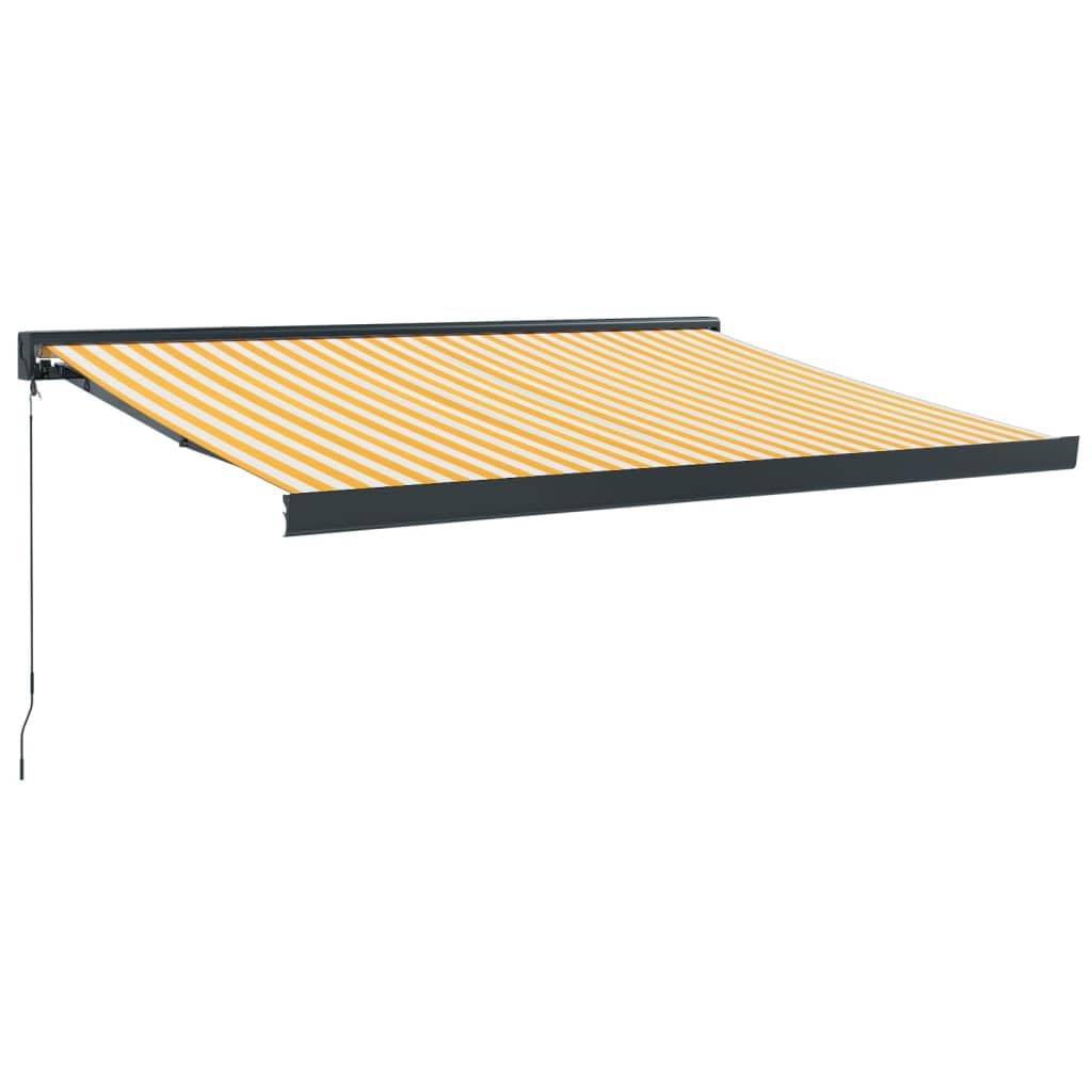 Tenda da Sole Retrattile Gialla e Bianca, Tessuto Poliestere con Rivestimento PU e Struttura in Alluminio, Braccio Articolato, per Balcone Terrazza Bar, 3.5 x 2.5 m