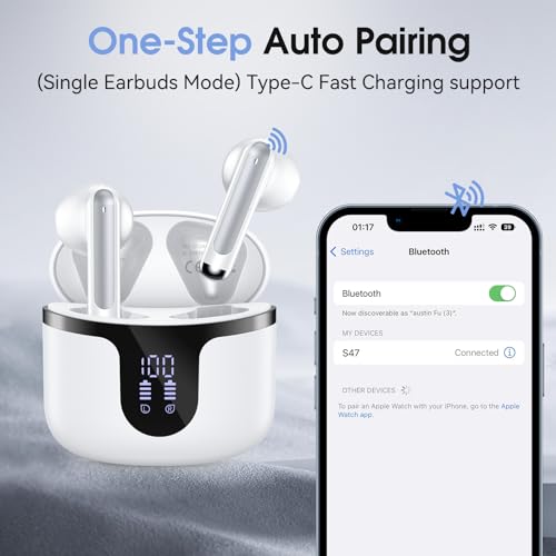 Image of Wireless Earbuds, Bluetooth 5.4 Headphones HiFi Stereo with 4 HD Mic, 50H Playtime Bluetooth Earbuds with Dual LED Display, IPX7 Waterproof Wireless Earphones, Touch Control Ear Buds,USB-C