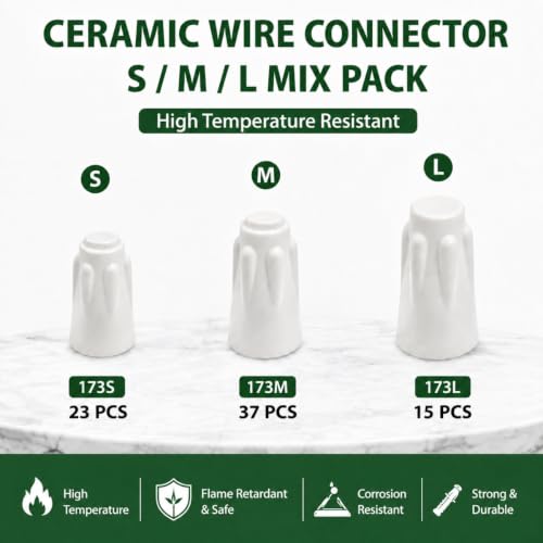 Image of Ceramic Wire Nuts 75PCS, Porcelain Wire Connectors, High Temp Wire Connectors 3 Sizes S /M /L, Heat Resistant Ceramic Wire Caps for Oven Repair, Furnace, Heater, HVAC Systems