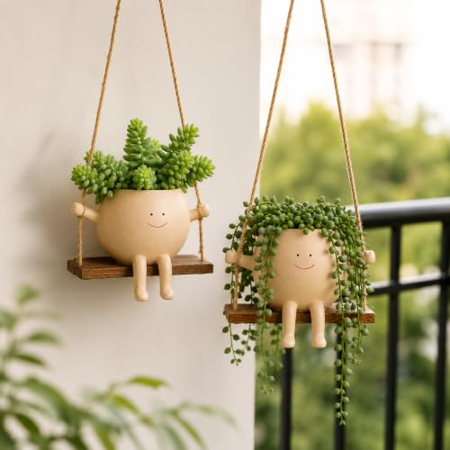 Image of Swing Planter Pots, Smiling Hanging, Decorative Indoor Outdoor Plants, Garden, Home Decor Items, Ideal for Succulents & Flowers PCS 2