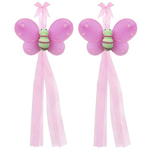 Bumblebee Curtain Tiebacks Dark Pink Fuchsia Green Hailey Nylon Bumble Bee Pair Set Decorations Window Treatment Holdback Sheer Drapes Holder Drapery Tie Back Baby Nursery Bedroom Girls Room Decor