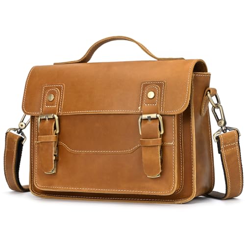 Bolso bandolera de piel auténtica para hombre, bolso de mano y trabajo marrón 9505