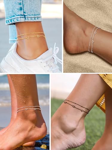 PROSTEEL Waterproof Heart-Shaped Stainless Steel Ankle Bracelets for Women - Adjustable Foot Chains for Summer Style - Image 2
