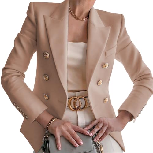Veste Blazer Femme Business Casual, Boutons dorés, élégante et décontractée, idéale pour Le Travail et Le Bureau. Veste Ouverte Kaki, Grande Taille.