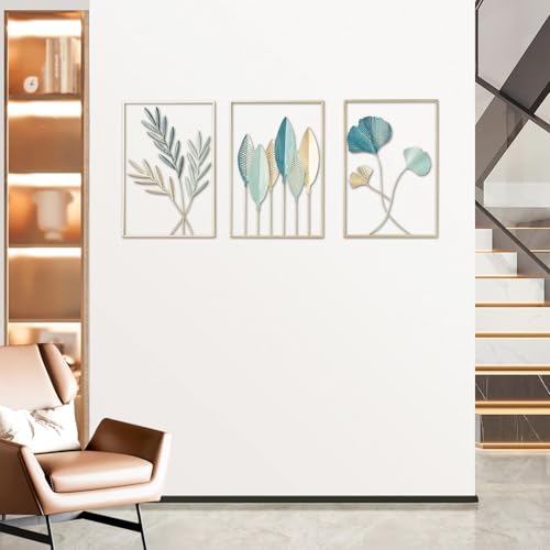 Décoration murale métal Chingcoo | Lot de 3 sculptures modernes contre les murs vides