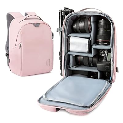 BAGSMART Camera Bag, Camera Backpack, DSLR SLR Camera Case Fits 13.3 Inch Laptop, Waterproof Photography Backpacks with Rain Cover Tripod Holder for Women Men, Pink
