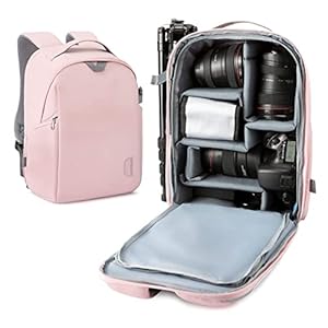 BAGSMART Camera Bag, Camera Backpack, DSLR SLR Camera Case Fits 13.3 Inch Laptop, Waterproof Photography Backpacks with Rain Cover Tripod Holder for Women Men, Pink