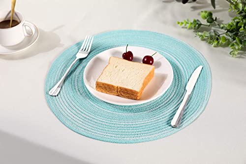 Peking Round Placemats Set Of 6, Cotton Woven Placemat Heat-Resistant Non-Slip Washable Table Mats For Dining Table 15 Inch, Teal White #TOP3