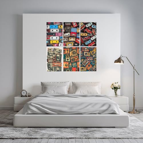 Image of SiddArtify Retro Cassette Tapes and Boomboxes Art Print Set - 300GSM Board - 8x12 Inch - Pack of 6 Wall Room Decoration art Poster Prints