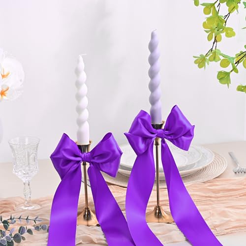 Image of Double Face Purple Satin Ribbon 2 inch X25 Yards Polyester Purple Ribbon for Gift Wrapping Very Suitable for Weddings Party Invitation Decorations and More