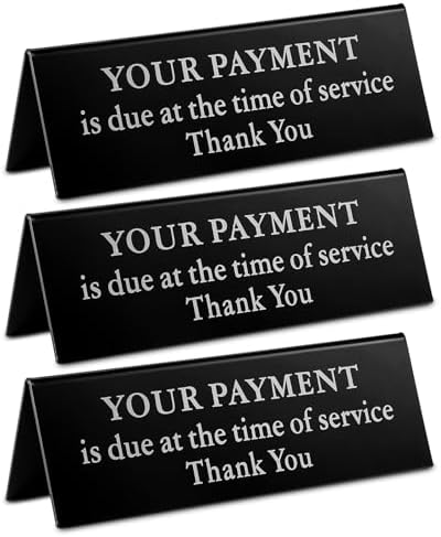 3 Pack Payment Due at Service Acrylic Tabletop Sign, 2x6 Inch Dou...