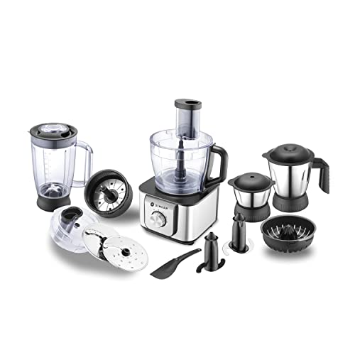 Singer Foodista Supreme Food Processor 1000watts with Blender Jar, Grinding Jar, Chutney Jar, Centrifugal & Citrus Juicer, 11 Attachment / 12 Functions (Black/ Silver)