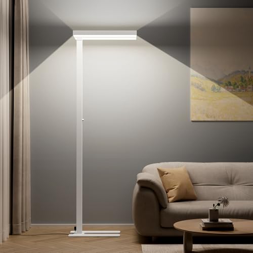 Honeywell 16000LM LED Floor Lamp, 02E Max Sunturalux Eye-Caring Reading Standing Light, 155W Modern Natural Daylight 4000K Dimmable 77" Tall Floor Lamps for Living Room Kids Study Home Offic