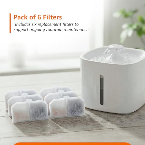 Image of Amazon Basics Replacement Filters for 3L Pet Water Fountain | Pack of 6 | Multi-Layer Filtration for Clean, Fresh Water | Compatible with Amazon Basics Pet Water Dispenser