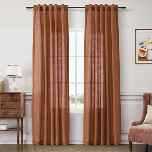 Image of Joywell Linen Curtains 84 Inches Long for Living Room Terracotta